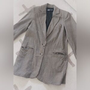 Zara Houndstooth Checkered Oversized Blazer Size XS-S